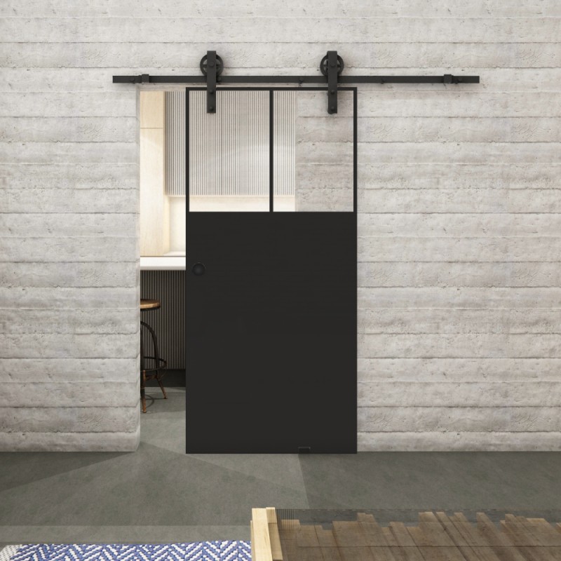 Glasschiebetür BARN-LINE Loft Schwarzlack 25 Auf Klarglas Glasschiebetür BARN-LINE Loft Schwarzlack 25 Auf Klarglas