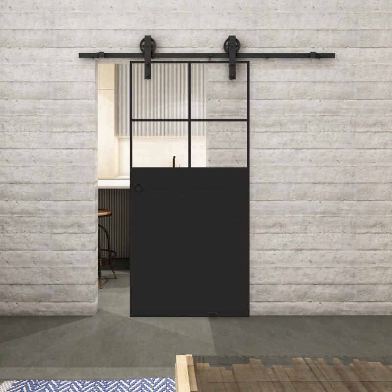 Glasschiebetür BARN-LINE Loft Schwarzlack 23 Auf Klarglas Glasschiebetür BARN-LINE Loft Schwarzlack 23 Auf Klarglas