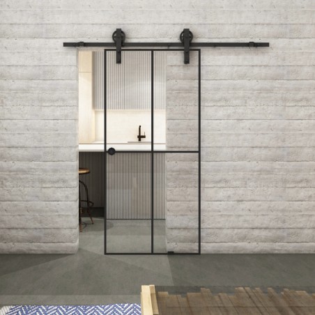 Glasschiebetür BARN-LINE Loft Schwarzlack 08 Auf Klarglas