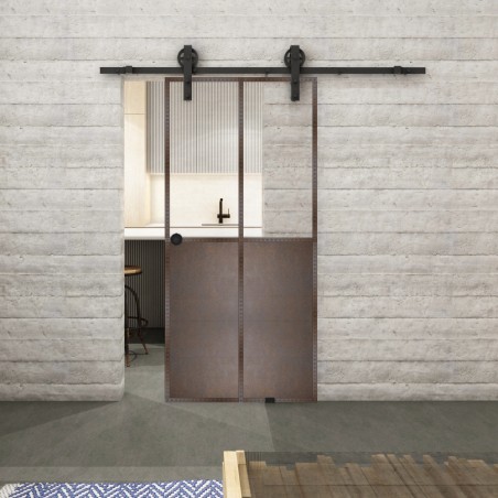 Glasschiebetür BARN-LINE Loft Rosteisen Genietet 20 Auf Klarglas