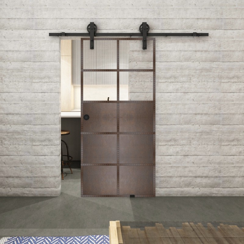 Glasschiebetür BARN-LINE Loft Rosteisen Genietet 17 Auf Klarglas Glasschiebetür BARN-LINE Loft Rosteisen Genietet 17 Auf Klarglas