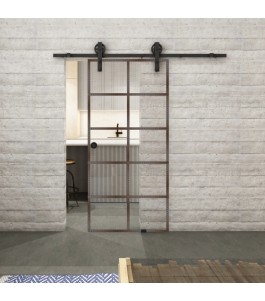 Glasschiebetür BARN-LINE Loft Rosteisen Genietet 05 Auf Klarglas