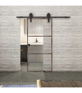 Glasschiebetür BARN-LINE Loft Rosteisen Genietet 03 Auf Klarglas