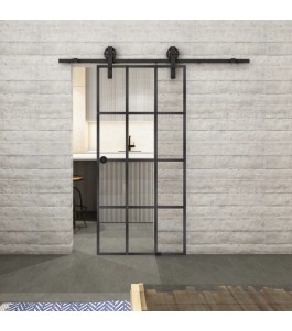 Glasschiebetür BARN-LINE Loft Schwarzeisen Genietet 10 Auf Klarglas