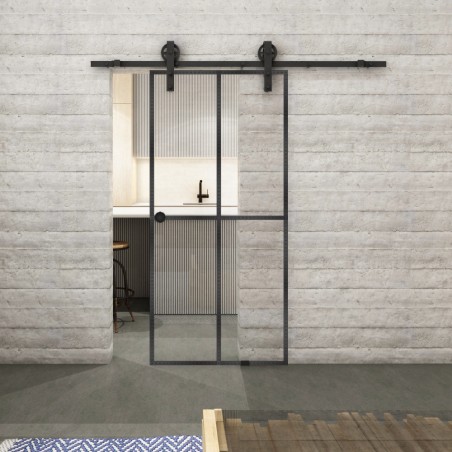 Glasschiebetür BARN-LINE Loft Schwarzeisen Genietet 08 Auf Klarglas