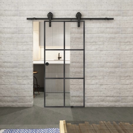 Glasschiebetür BARN-LINE Loft Schwarzeisen Genietet 07 Auf Klarglas