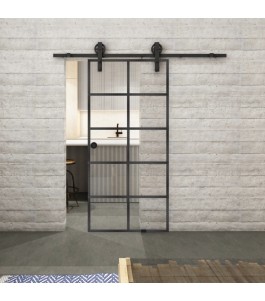 Glasschiebetür BARN-LINE Loft Schwarzeisen Genietet 05 Auf Klarglas