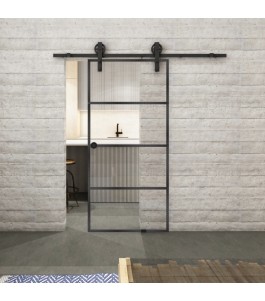 Glasschiebetür BARN-LINE Loft Schwarzeisen Genietet 02 Auf Klarglas