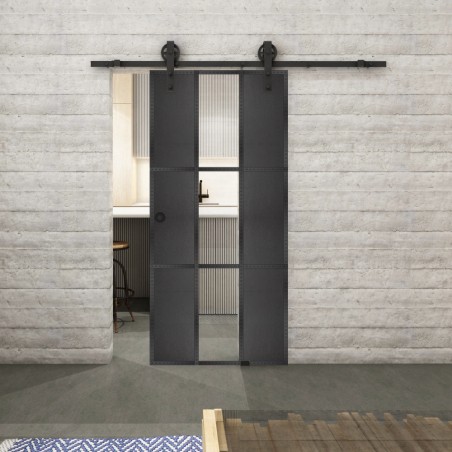 Glasschiebetür BARN-LINE Loft Schwarzeisen Genietet 36 Auf Klarglas