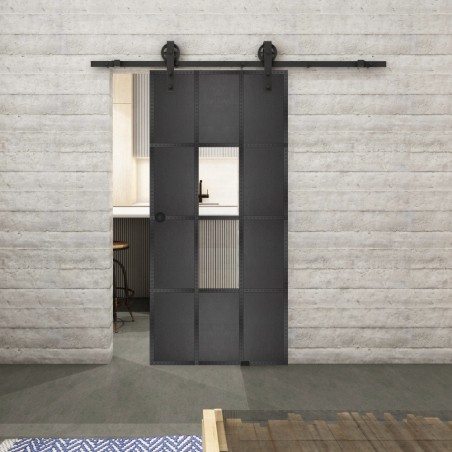 Glasschiebetür BARN-LINE Loft Schwarzeisen Genietet 35 Auf Klarglas