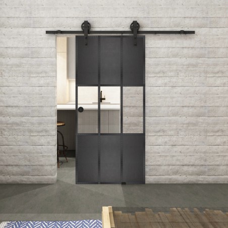 Glasschiebetür BARN-LINE Loft Schwarzeisen Genietet 33 Auf Klarglas