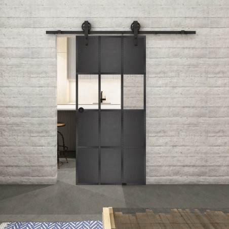 Glasschiebetür BARN-LINE Loft Schwarzeisen Genietet 32 Auf Klarglas