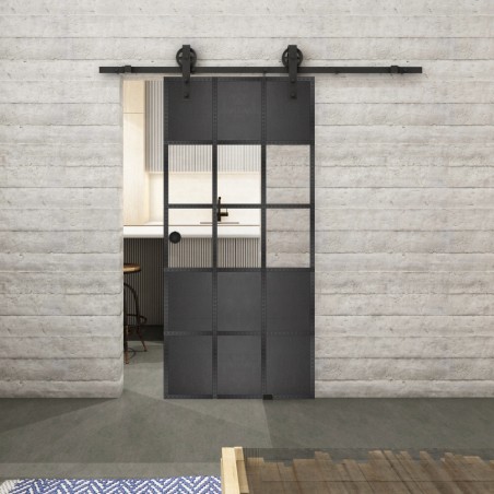 Glasschiebetür BARN-LINE Loft Schwarzeisen Genietet 31 Auf Klarglas