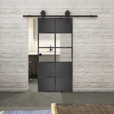Glasschiebetür BARN-LINE Loft Schwarzeisen Genietet 28 Auf Klarglas