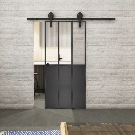 Glasschiebetür BARN-LINE Loft Schwarzeisen Genietet 24 Auf Klarglas