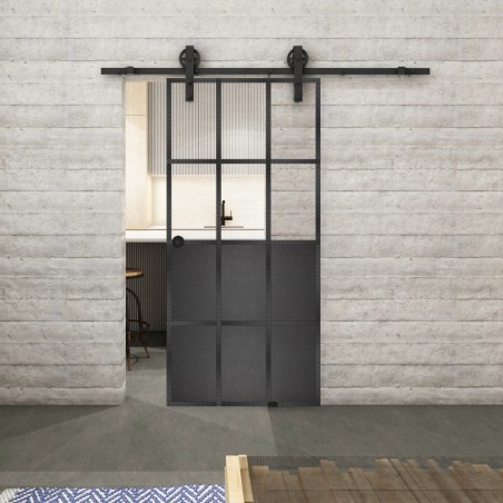 Glasschiebetür BARN-LINE Loft Schwarzeisen Genietet 22 Auf Klarglas