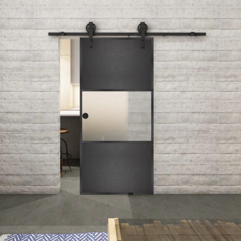 Glasschiebetür BARN-LINE Loft Schwarzeisen Genietet 27 Blickdicht Glasschiebetür BARN-LINE Loft Schwarzeisen Genietet 27 Blickdicht