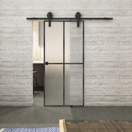 Glasschiebetür BARN-LINE Loft Schwarzeisen Genietet 08 Blickdicht