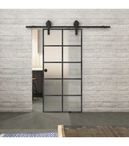 Glasschiebetür BARN-LINE Loft Schwarzeisen Genietet 05 Blickdicht