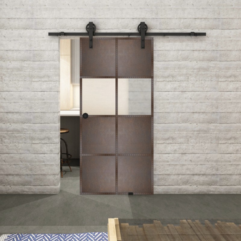 Glasschiebetür BARN-LINE Loft Rosteisen Genietet 29 Blickdicht Glasschiebetür BARN-LINE Loft Rosteisen Genietet 29 Blickdicht