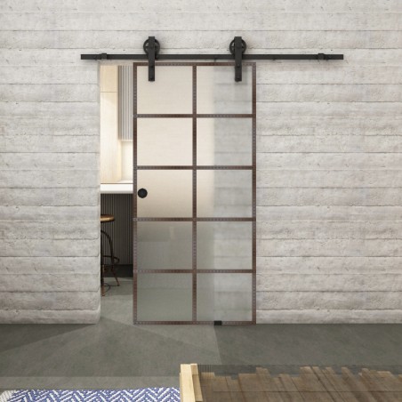 Glasschiebetür BARN-LINE Loft Rosteisen Genietet 05 Blickdicht