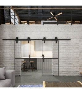 Glasschiebetür BARN-LINE Loft Schwarzlack 02 Auf Klarglas