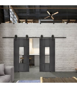 Glasschiebetür BARN-LINE Loft Schwarzeisen Genietet 35 Auf Klarglas