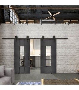 Glasschiebetür BARN-LINE Loft Schwarzeisen Genietet 34 Auf Klarglas