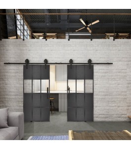 Glasschiebetür BARN-LINE Loft Schwarzeisen Genietet 32 Auf Klarglas