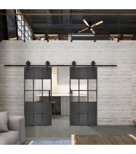 Glasschiebetür BARN-LINE Loft Schwarzeisen Genietet 31 Auf Klarglas