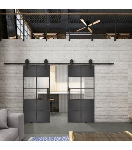 Glasschiebetür BARN-LINE Loft Schwarzeisen Genietet 28 Auf Klarglas