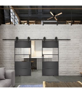 Glasschiebetür BARN-LINE Loft Schwarzeisen Genietet 25 Auf Klarglas