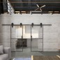 Glasschiebetür BARN-LINE Loft Schwarzeisen Genietet 04 Auf Klarglas Glasschiebetür BARN-LINE Loft Schwarzeisen Genietet 04 Auf Klarglas