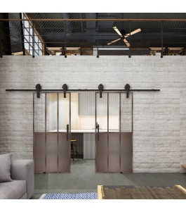 Glasschiebetür BARN-LINE Loft Rosteisen Genietet 24 Auf Klarglas