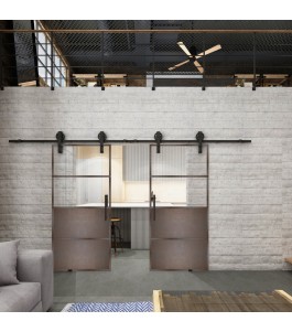 Glasschiebetür BARN-LINE Loft Rosteisen Genietet 14 Auf Klarglas