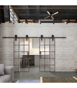 Glasschiebetür BARN-LINE Loft Rosteisen Genietet 09 Auf Klarglas