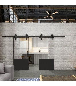Glasschiebetür BARN-LINE Loft Schwarzlack 33 Auf Klarglas