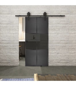 Glasschiebetür BARN-LINE Loft Schwarzeisen Genietet 30 Auf Grauglas