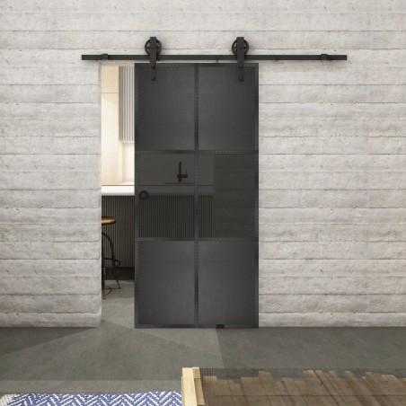 Glasschiebetür BARN-LINE Loft Schwarzeisen Genietet 30 Auf Grauglas