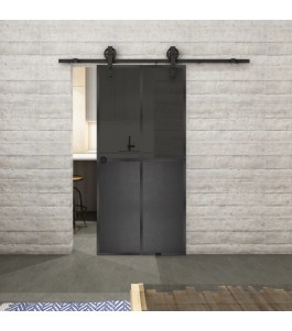 Glasschiebetür BARN-LINE Loft Schwarzeisen Genietet 20 Auf Grauglas