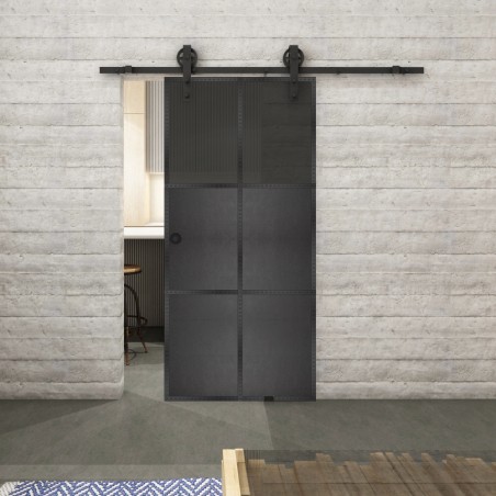 Glasschiebetür BARN-LINE Loft Schwarzeisen Genietet 19 Auf Grauglas