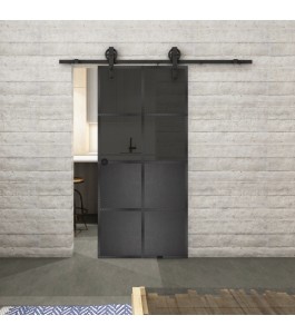 Glasschiebetür BARN-LINE Loft Schwarzeisen Genietet 18 Auf Grauglas