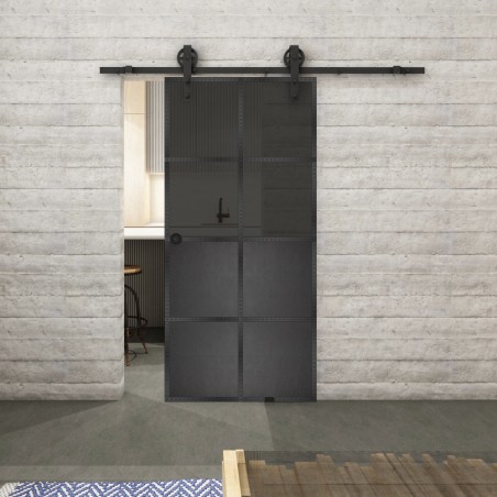 Glasschiebetür BARN-LINE Loft Schwarzeisen Genietet 18 Auf Grauglas