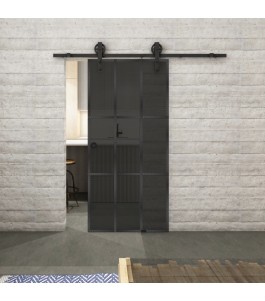 Glasschiebetür BARN-LINE Loft Schwarzeisen Genietet 11 Auf Grauglas