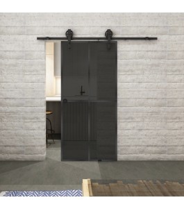 Glasschiebetür BARN-LINE Loft Schwarzeisen Genietet 08 Auf Grauglas