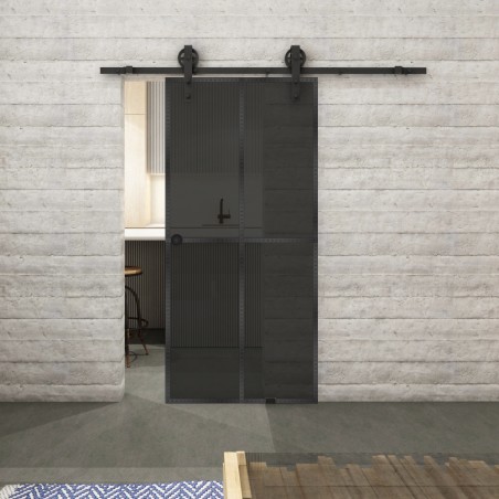 Glasschiebetür BARN-LINE Loft Schwarzeisen Genietet 08 Auf Grauglas
