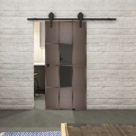 Glasschiebetür BARN-LINE Loft Rosteisen Genietet 35 Auf Grauglas