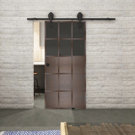 Glasschiebetür BARN-LINE Loft Rosteisen Genietet 21 Auf Grauglas
