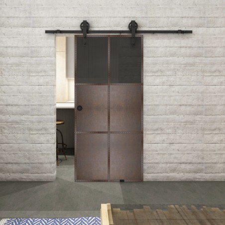 Glasschiebetür BARN-LINE Loft Rosteisen Genietet 19 Auf Grauglas