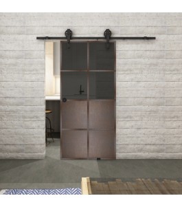 Glasschiebetür BARN-LINE Loft Rosteisen Genietet 18 Auf Grauglas